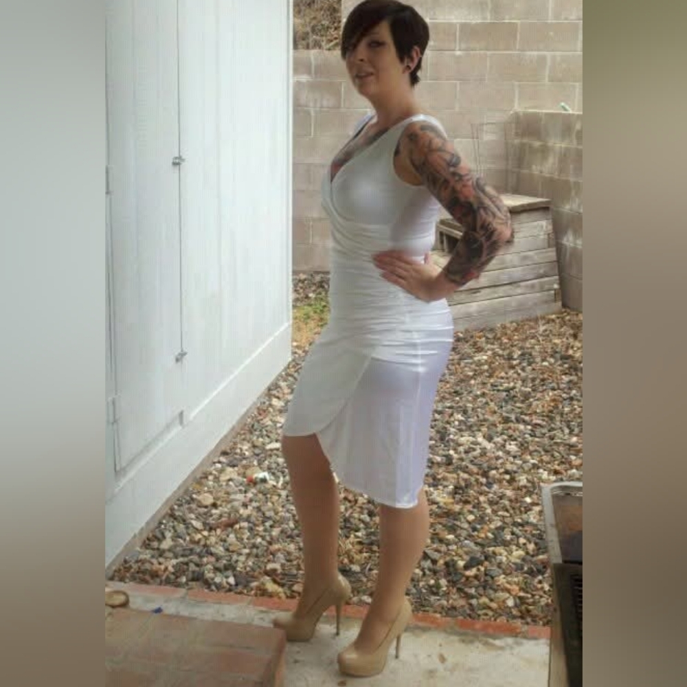 Pinup Couture White V-neck Bodycon Midi Dress